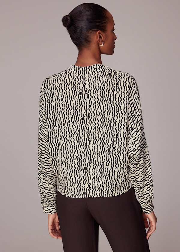Black Wiggle Print Silk Shirt